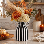Black and White Striped Ceramic Vase with Double Ring Handles