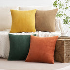 MIULEE Pack of 4 Green-Rust Corduroy Decorative Throw Pillow Covers 18x18 Inch - Image 2