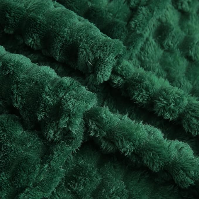 Puncuntex Dark Green Throw Blanket 90"×90" inches Fuzzy 3D Jacquard Decorative - Image 6
