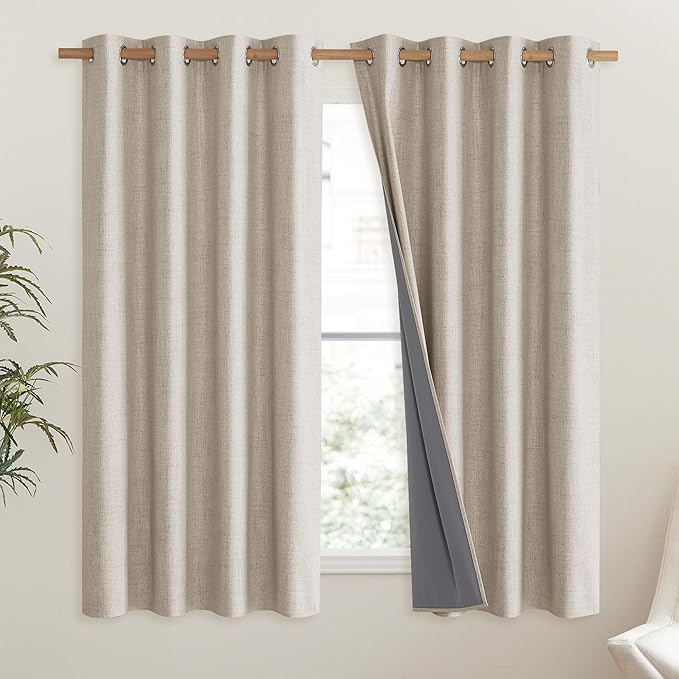 NICETOWN Oatmeal 100% Blackout Short Curtains 63 inches Lenghth Burg - Image 2