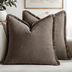 MIULEE Decorative Throw Pillow Covers Neutral Linen Fringe Throw Pillows Set of by MIULEE