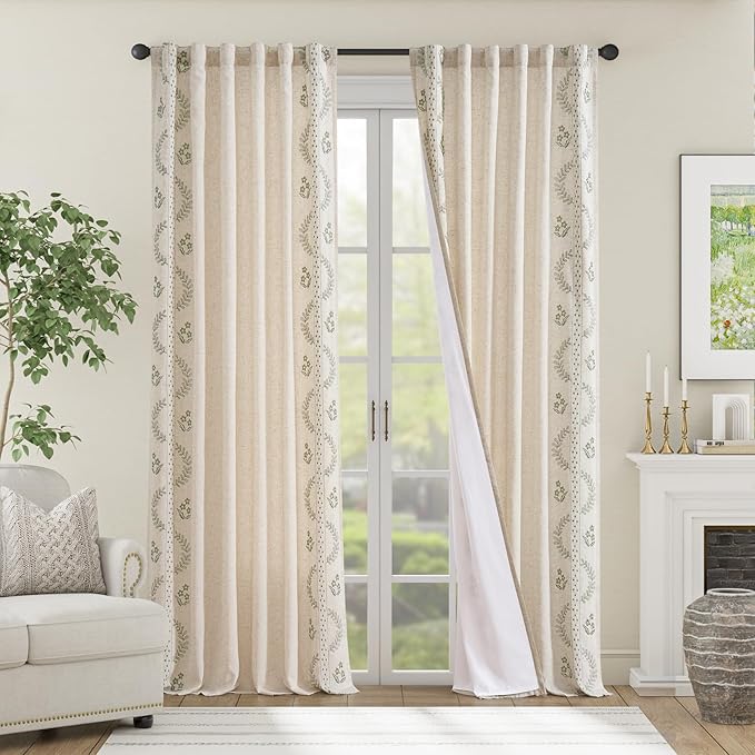 jinchan Belrose Lined Linen Blend Curtains Floral Curtains - Image 3