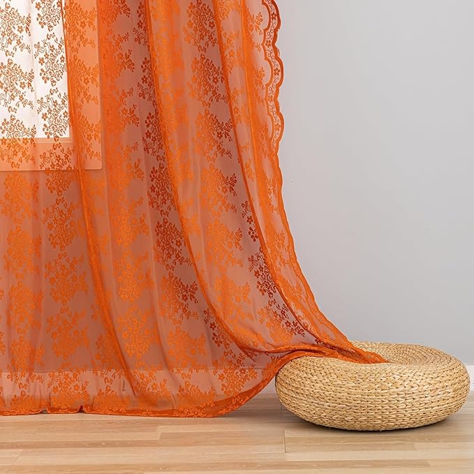 YJ YANJUN Vintage Lace Curtains 45 Inch Length- Burtnt Orange Fall Kitchen - Image 4