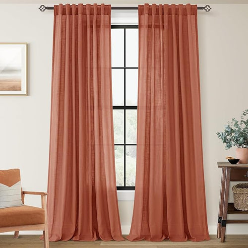 144 inch Linen Terracotta Curtains 2 Panels by Jolilight