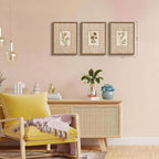Framed Vintage Floral Wall Art Set of 3, Neutral Wildflower Botanical Canvas Wall Decor Paintings, Cottagecore Gingham Flower Posters Prints Pictures for Living Room Bedroom Bathroom 12x16 Inch