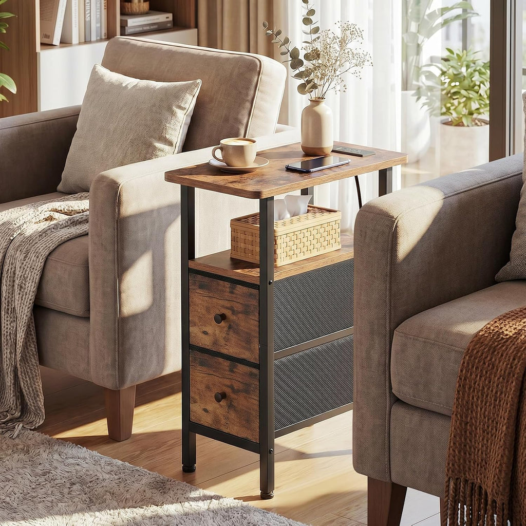 LOAKEKEL Narrow End Table with Charging Station, Side Tables Living Room