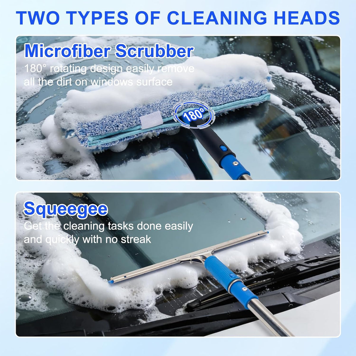Professional Window Cleaning Kit with 6ft Long Handle, 3 Gallon Bucket
