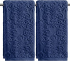 Artoid Mode 2 Pcs Blue 3D Vintage Floral Hand Towels for Bathroom, 100% Cotton Soft Absorbent Bathroom Decor Towels, 13.7 x 29.5 Inch