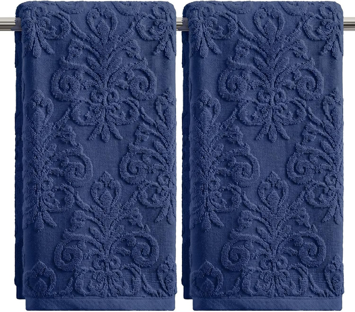 Artoid Mode 2 Pcs Blue 3D Vintage Floral Hand Towels for Bathroom, 100% Cotton Soft Absorbent Bathroom Decor Towels, 13.7 x 29.5 Inch