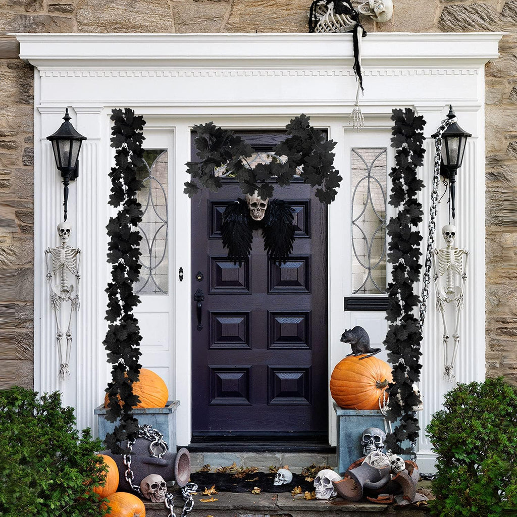 4PCS Halloween Black Leaf Garland, 23.6FT