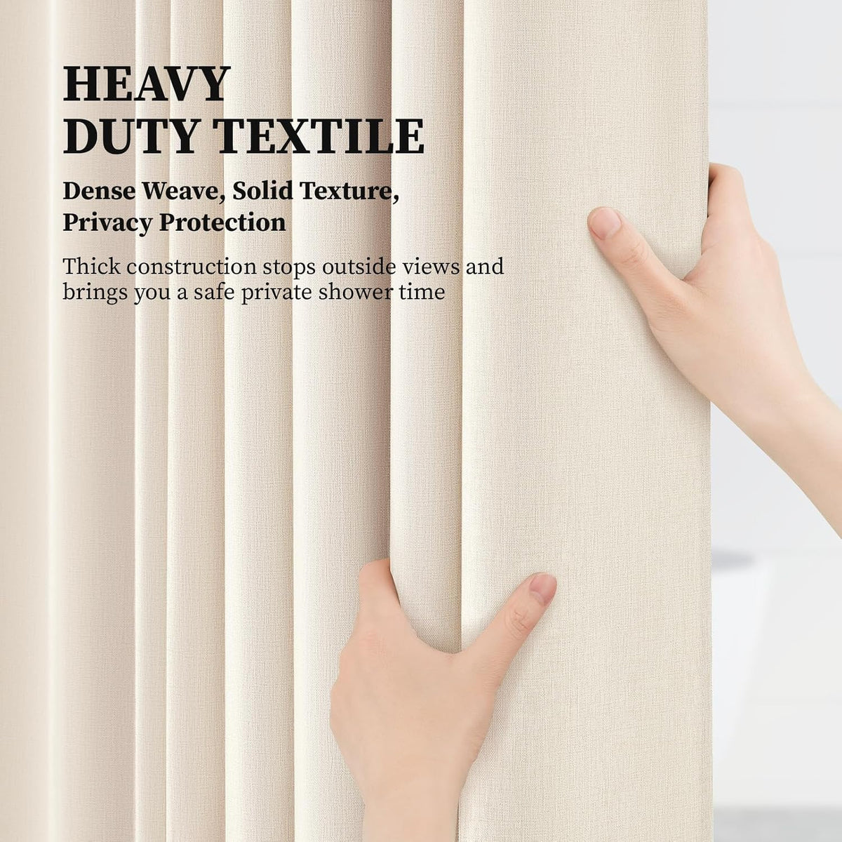 Beige Linen Textured Waterproof Cloth Shower Curtain Set, 72x72, Cream