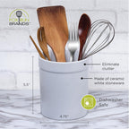 Fox Run Utensil Holder, White Stoneware 4.75 x 4.75 x 5.5 inches