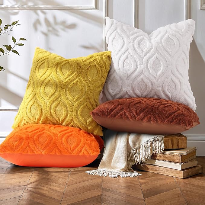 decorUhome Summer Throw Pillow Covers 20x20 Inch Set of 2, Soft Plush Faux Wool - Image 3