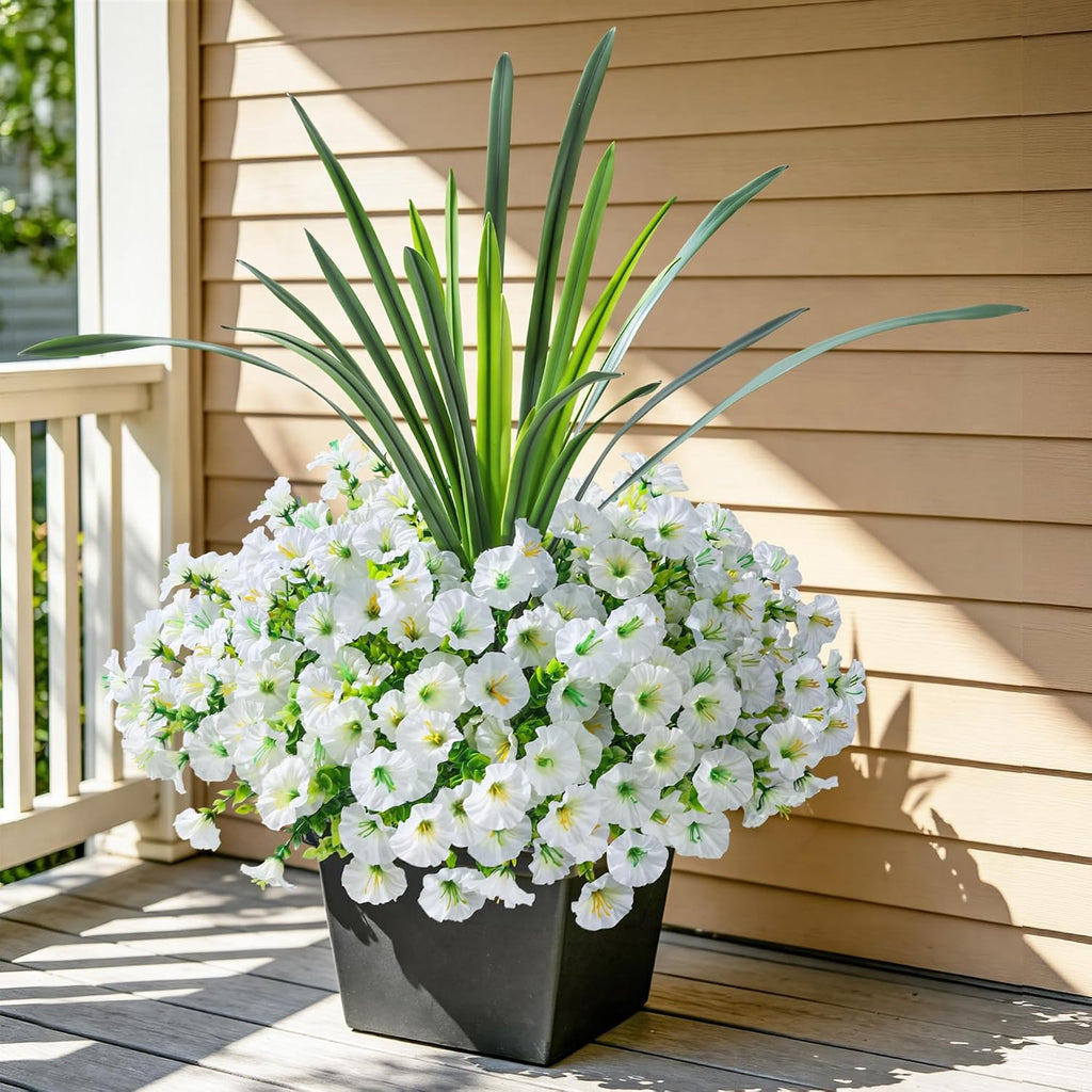 Ivydale Artificial Morning Glory Flowers for Outdoors, 13Pcs Fake Flowers with Orchid Leaves, Faux Floral Decoration for Patio, Front Door, UV Resistant & Silk Floral (NO Pot)