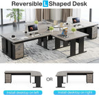 Tribesigns 83" L-Shaped Executive Desk, Large Office Desk with Drawes, Industrial Corner Computer Table with File Cabinet, Business Workstation for Home Office (Gray, 83")