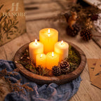 Hanobe Wooden Tray for Coffee Table, Decorative Round Candle Holder Plate