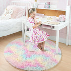 Amdrebio Rainbow Fluffy Round Rug 5Ft Kids Rugs - Image 7