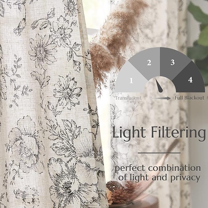 jinchan Linen Blend Curtain Floral Curtains - Image 4