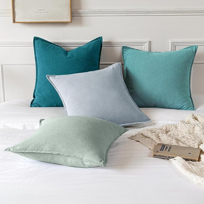 MIULEE Decorative Linen Pillow Covers 20x20 Inch Turquoise ​Boho Farmhouse​ - Image 4