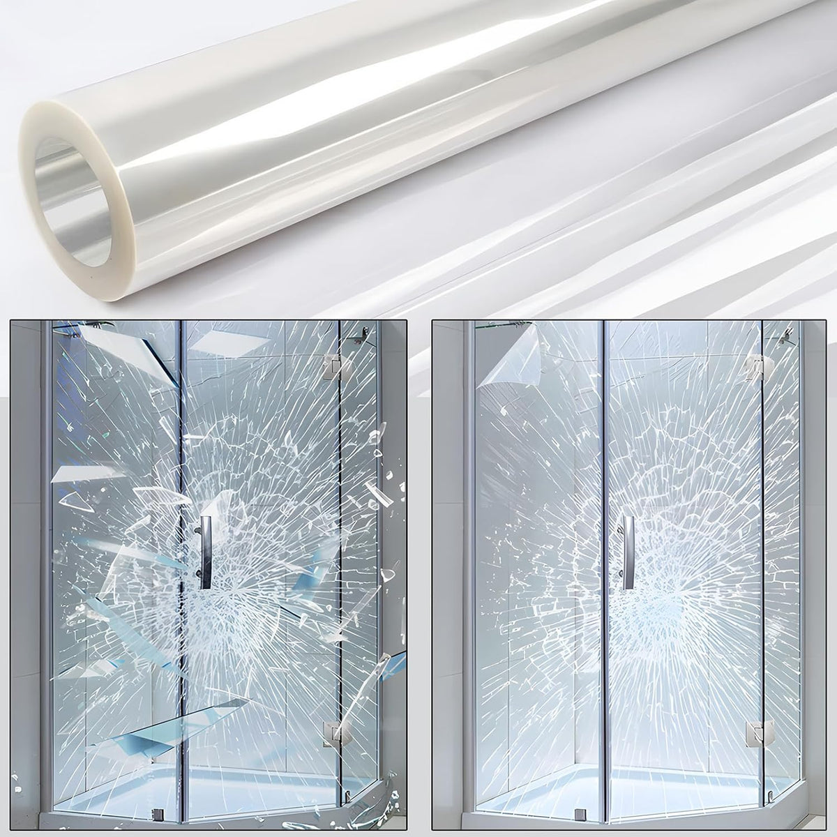 Security Window Film, Transparent Self-Adhesive Shatterproof Film, 4Mil Anti Shatter Tempered Glass Film, Glass Protective Window Film for Home/Office
