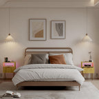 JOONEE Nightstand with Charging Station, Bedside Table with Storage Drawer, Fluted Side Table for Living Room, Bedroom