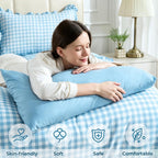 BDEUS 7 Pieces Gingham Ruffle Comforter Set Queen Size, Blue Grid Tartan Bedding Set, Soft Breathable Fabric Comforter with Flat Sheet, Fitted Sheet, 2 Pillowcases & 2 Shams, 88"X88"