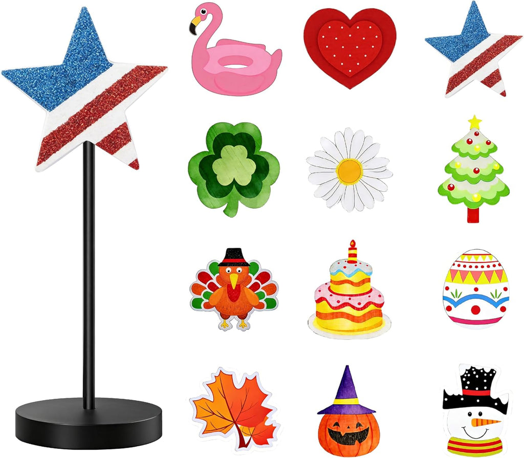 12pcs Interchangeable Holiday Decor Wooden Seasonal Table Decor Gift