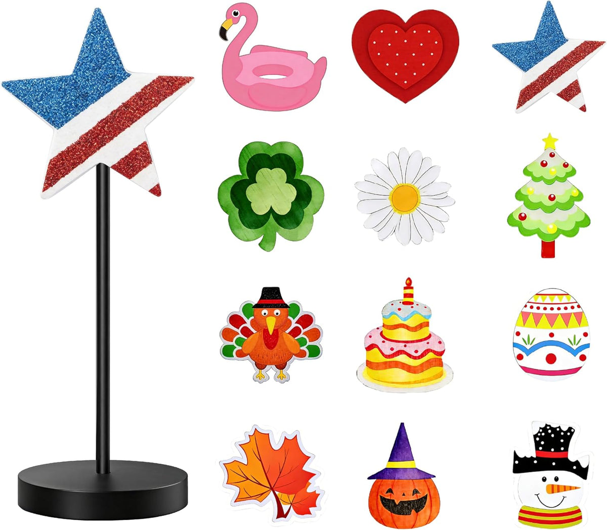 12pcs Interchangeable Holiday Decor Wooden Seasonal Table Decor Gift