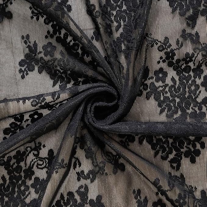 YJ YANJUN Vintage Lace Curtains 84 Inches Long-Victorian Floral Pattern Black - Image 7