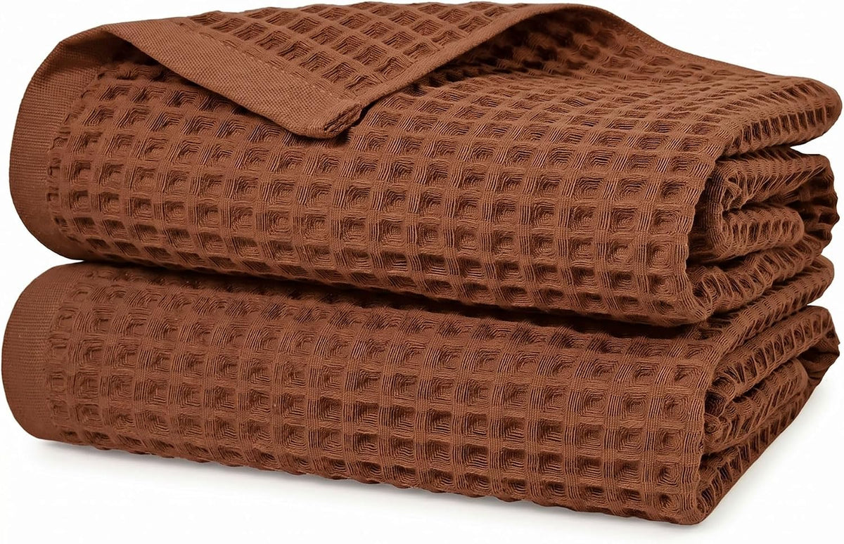 Waffle Bath Towels Set of 2 (Rust) - Fall Bathroom Decor, Large 31” x 62”