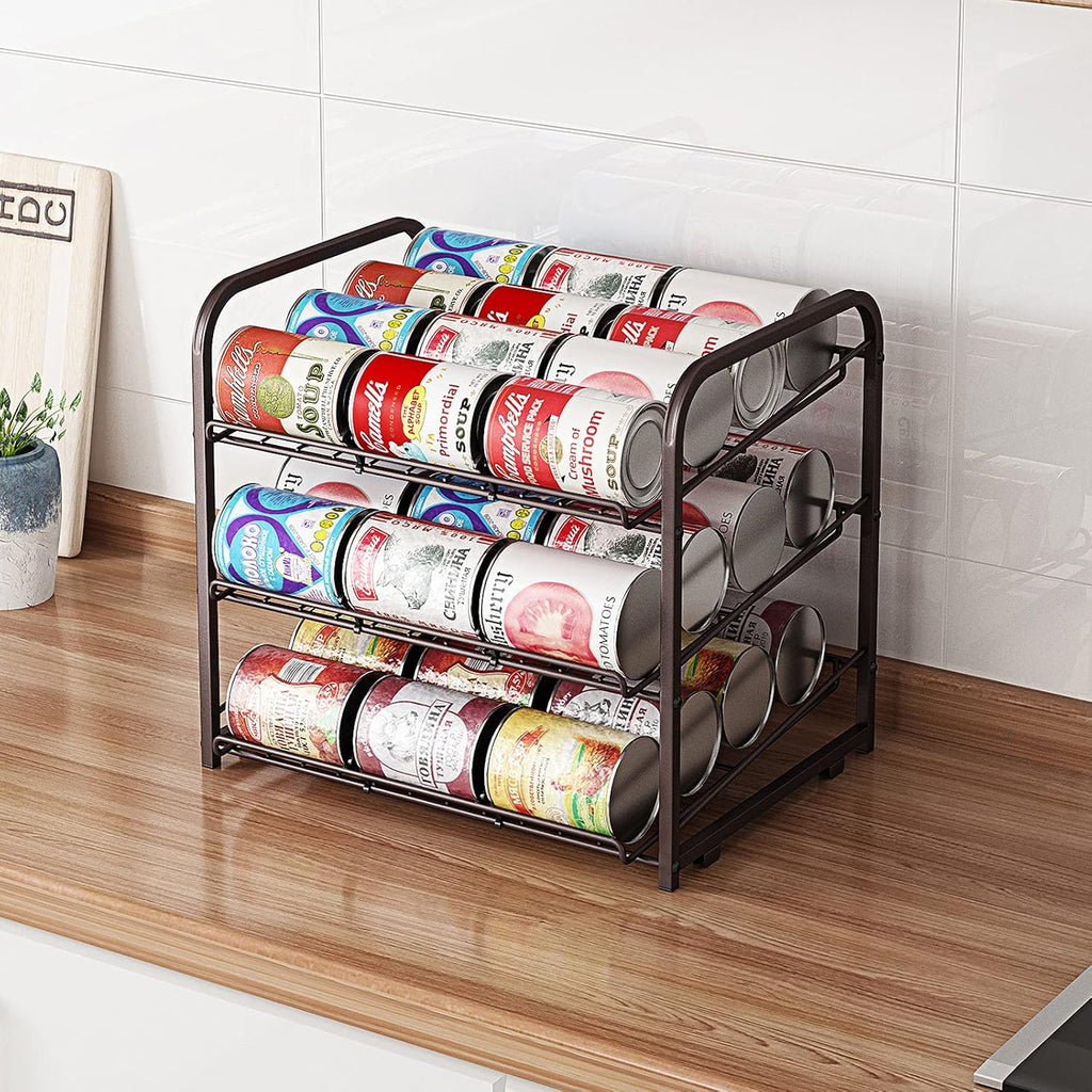 Can Rack Organizer,3 Tier Stackable Can Storage Dispenser,Bronze