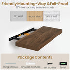 Fun Memories Floating Shelves 24 Inch Long, 9.3 Inch Deep Floating Shelf for Lving Room, Bedoom, Kitchen, Deep Wall Shelves for Bathroom, 2 Pack Storage Display Shelf for Books, Decors, Walnut