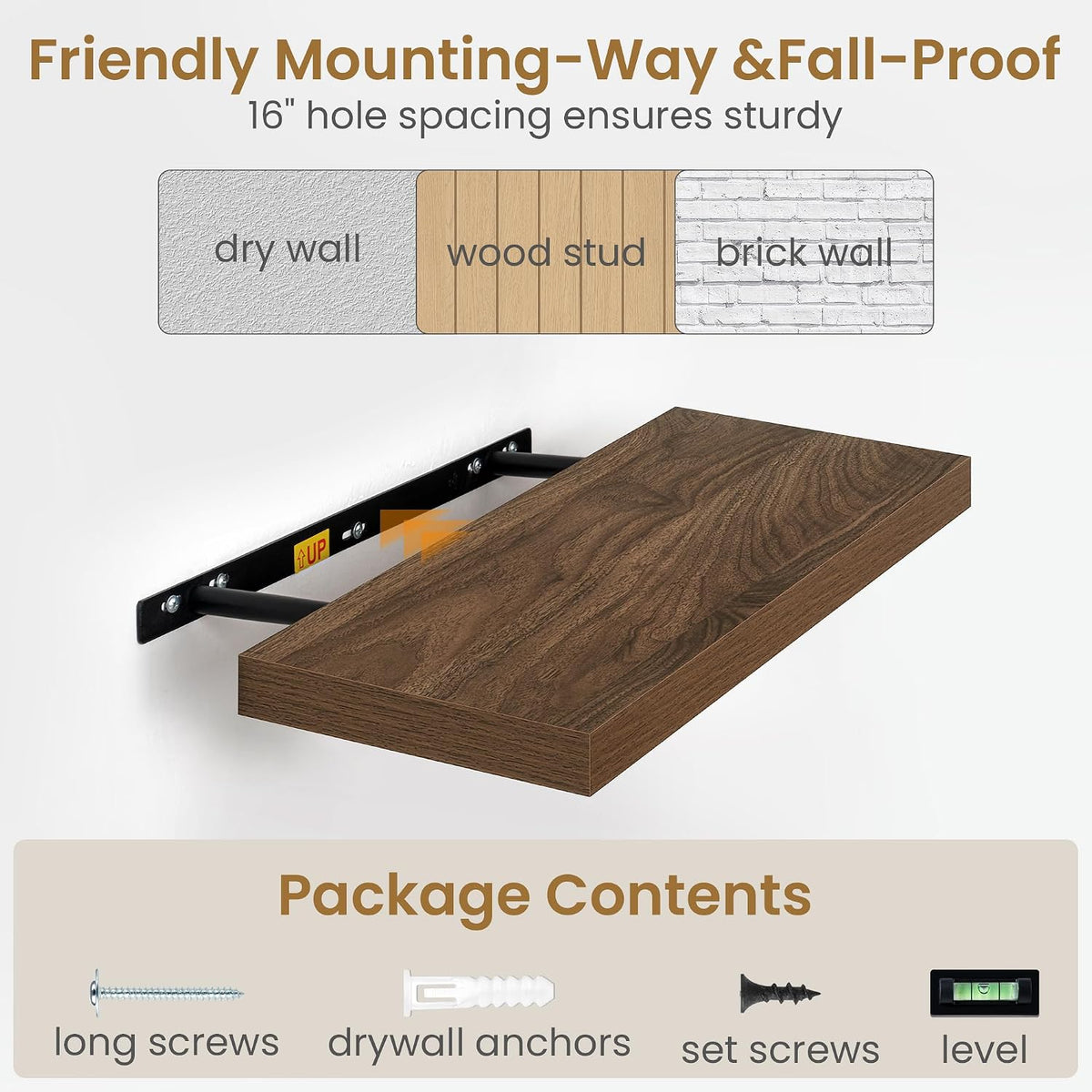 Fun Memories Floating Shelves 24 Inch Long, 9.3 Inch Deep Floating Shelf for Lving Room, Bedoom, Kitchen, Deep Wall Shelves for Bathroom, 2 Pack Storage Display Shelf for Books, Decors, Walnut