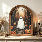 DAZONGE Halloween Wood Framed Arch Sign, Haunted Halloween Ghost Decor