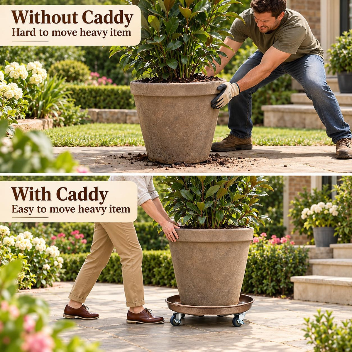 1 Pack 23 Inch Metal Plant Caddy, Copper
