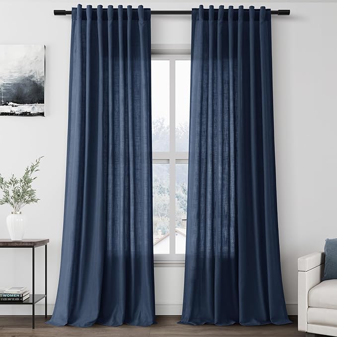 Denim Blue Linen Curtains 108 Inches Long by Nanspring