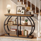 Tribesigns 41.3" Console Table, Industrial 3-Tier Entryway Table with Arched Metal Frame and Storage Shelves for Living Room, Hallway, Rustic Brown