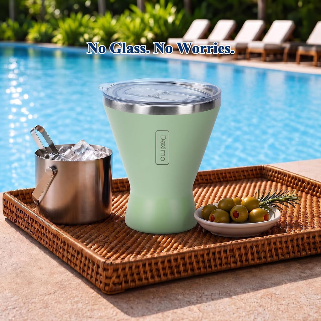Daximo 10 oz Vacuum Insulated Martini Glasses with Lid and Silicone Straw