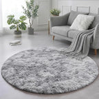 Amdrebio Tie-Dyed Light Grey Round Area Rug 4Ft by Amdrebio