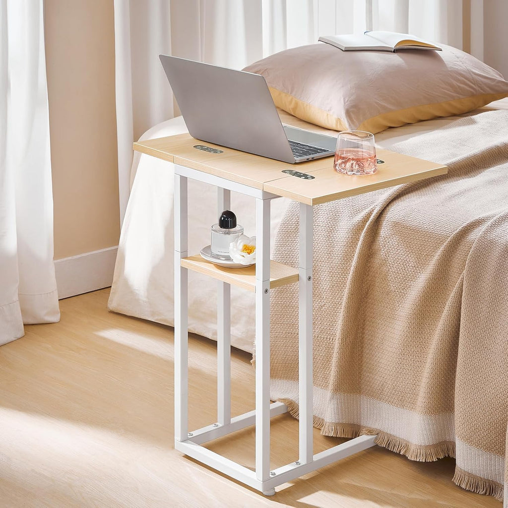 HOOBRO Foldable C Shaped End Table, C Shaped Side Table with Storage Shelf