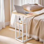 HOOBRO Foldable C Shaped End Table, C Shaped Side Table with Storage Shelf