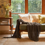 lifein Throw Blanket for Couch, Soft Boho Decor Bed Throw, Cozy Brown Knitted - Image 2