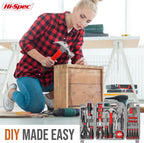Hi-Spec Household Tool Kit - DIY Hand Tool Set with Toolbox for Home, Red