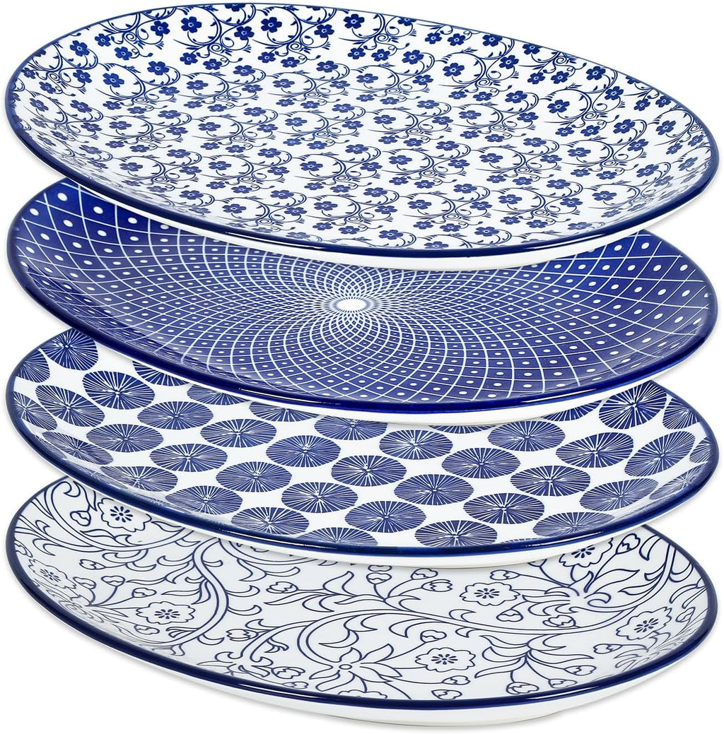 Selamica 14 Inch Oval Large Ceramic Serving Platter Set of 4, Vintage Blue