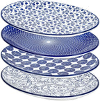 Selamica 14 Inch Oval Large Ceramic Serving Platter Set of 4, Vintage Blue