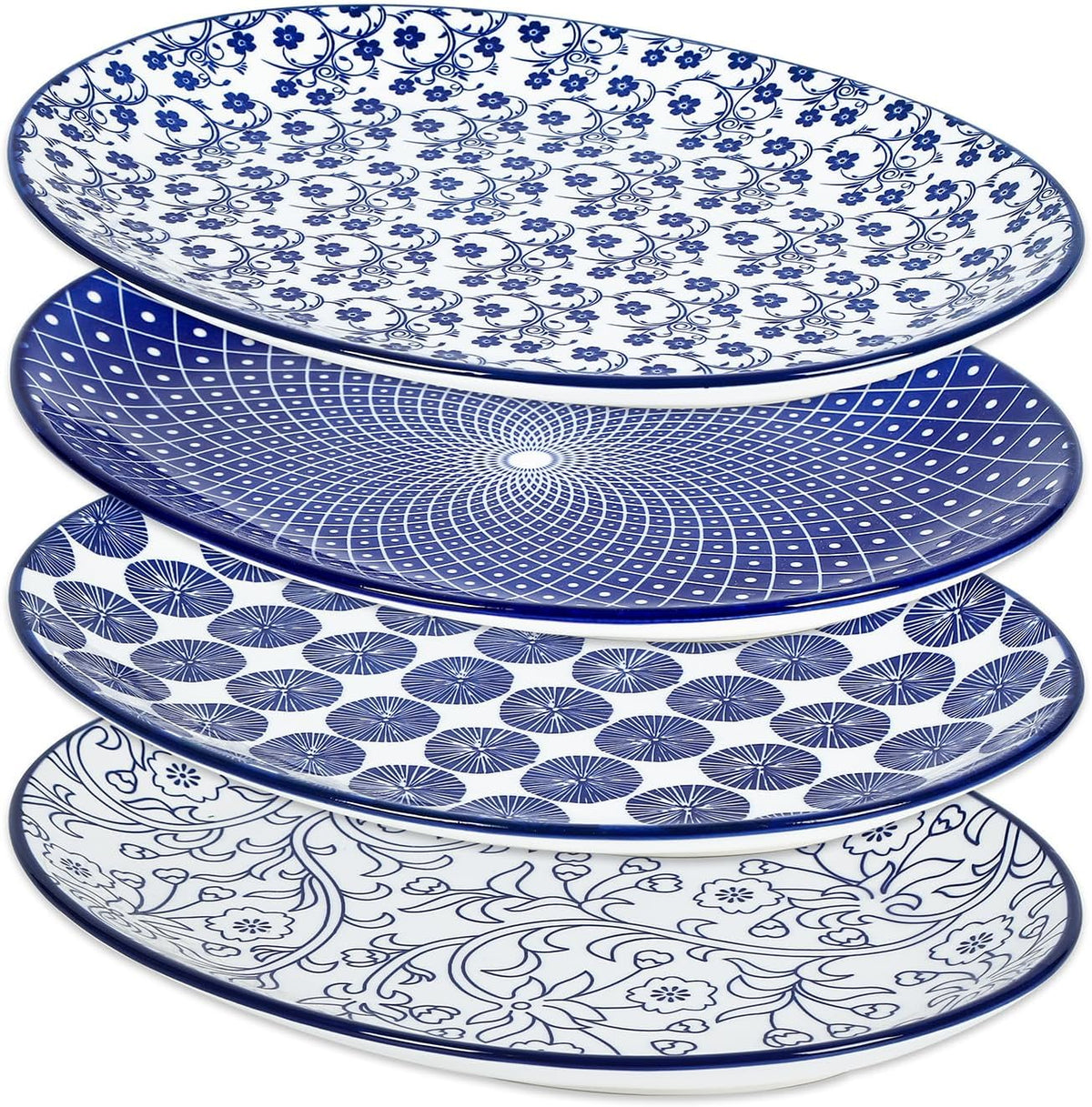 Selamica 14 Inch Oval Large Ceramic Serving Platter Set of 4, Vintage Blue
