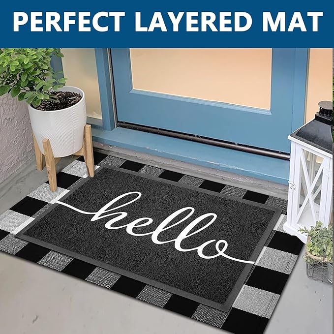 EARTHALL Door Mat Outside Inside Hello Doormat, Durable Floor Mat Non Slip Mat - Image 3