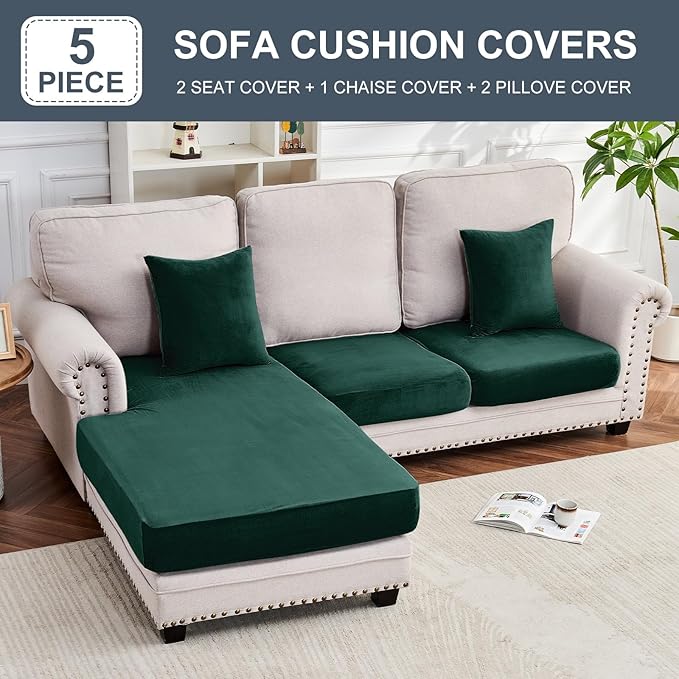 Couch Cover 3-Piece Elastic Velvet Couch Cushion Covers & Chaise Slipcovers - Image 5