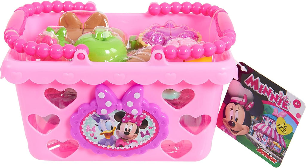 Disney Junior Minnie Bow-Tique Bowtastic Shopping Basket Set with Pretend Food and Accessories, Pretend Play, Kids Toys for Ages 3 Up by Just Play