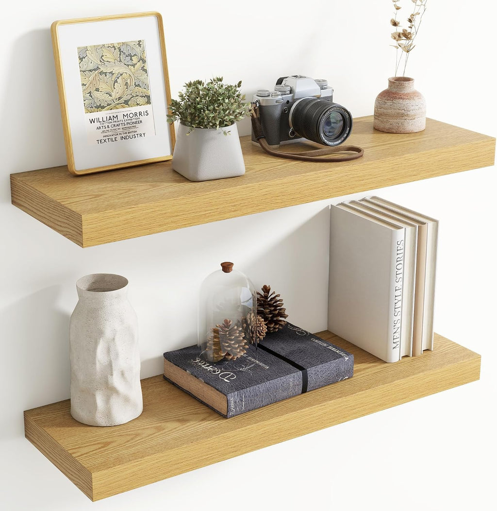 30 Inch Floating shelves for Wall, 8 Inch Deep, Invisible Brackets, Oak